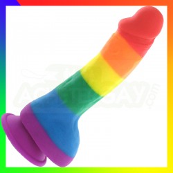 Gode en silicone avec les couleurs de l'arc-en-ciel, symbole de fierté LGBTQIA+ et de plaisir Gode en silicone avec les couleurs de l'arc-en-ciel, symbole de fierté LGBTQIA+ et de plaisir