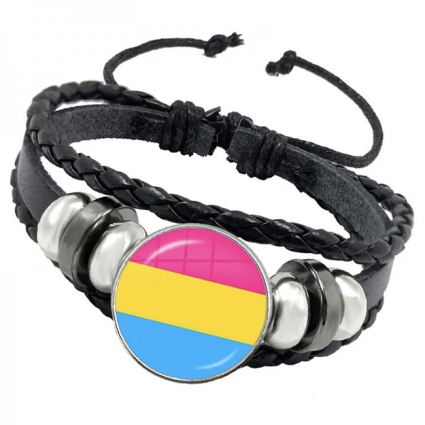 Bracelet pansexuel cuir et verre