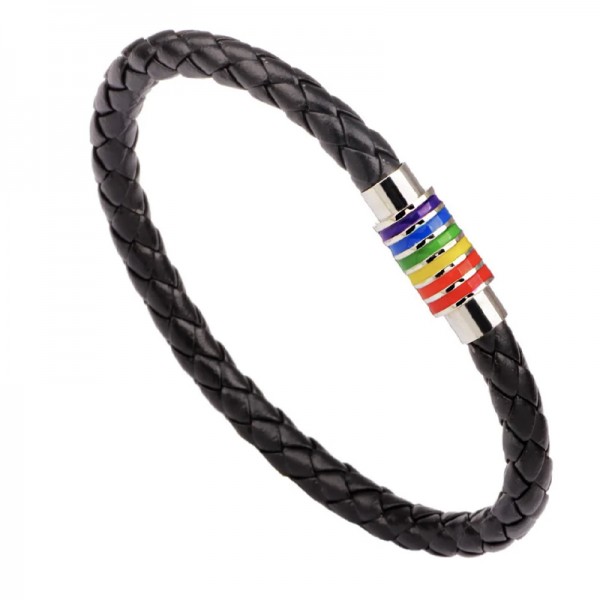 Bracelet LGBT cuir Tressé Rainbow