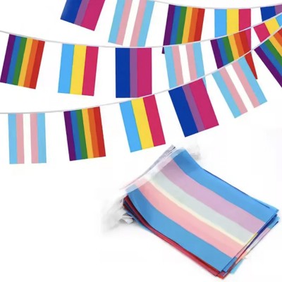 Guirlande de fanions LGBTQIA+ avec les drapeaux LGBT Pansexuel, bisexuel, rainbow et transgenre. Guirlande de fanions LGBTQIA+ avec les drapeaux LGBT Pansexuel, bisexuel, rainbow et transgenre.