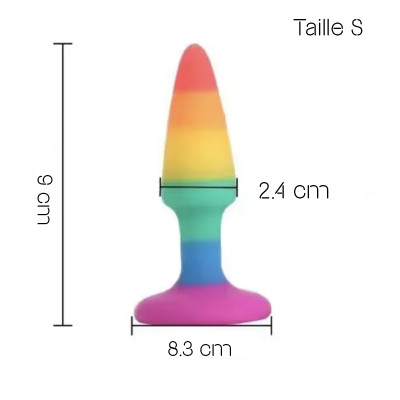 Plug anal en silicone avec des bandes de couleur arc-en-ciel. Plug anal en silicone avec des bandes de couleur arc-en-ciel.