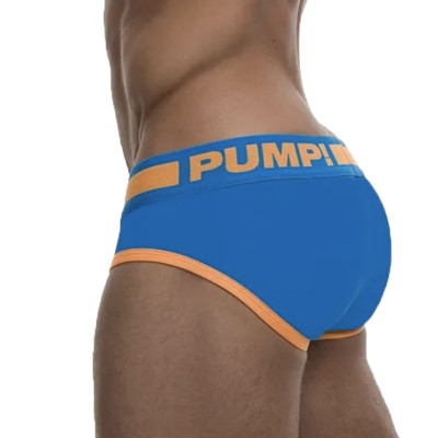 Slip pump orange et bleu pour homme gay
