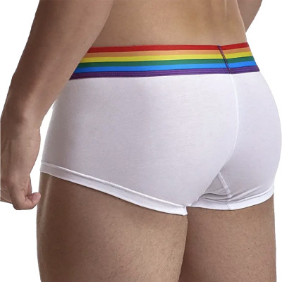 Boxer sexy pour gay, blanc avec élastique arc en ciel de marque Jockmail Boxer sexy pour gay, blanc avec élastique arc en ciel de marque Jockmail