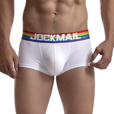 Boxer sexy pour gay, blanc avec élastique arc en ciel de marque Jockmail Boxer sexy pour gay, blanc avec élastique arc en ciel de marque Jockmail
