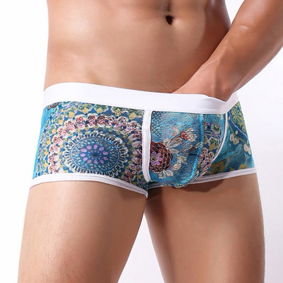 Boxer en dentelle bleue transparent, lingerie sexy homme