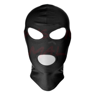 Cagoule BSDM spandex noir yeux et bouche ouverts