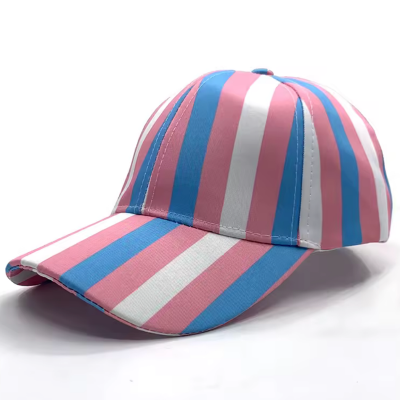 casquette transgenre au motif drapeau trans pride à rayures bleues, roses et blanches
