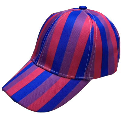 casquette bisexuelle au motif drapeau bi pride à rayures roses, violettes et bleues