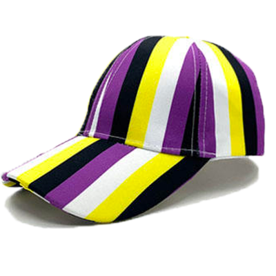 Casquette bandes jaunes, blanches violettes et noires, drapeau de non binarité