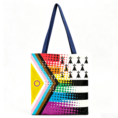 Tote bag avec le drapeau breton fusionné au drapeau progressiste LGBT, fierté de gay pride.