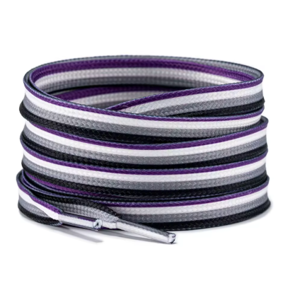 Paire de lacets 150 cm aux couleurs du drapeau asexuel .