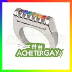 Bague en acier inoxydable avec pierres rainbow Bague en acier inoxydable avec pierres rainbow