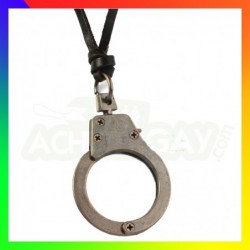 Collier acier menotte lacet cuir