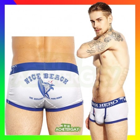 Boxer Pink Hero Nice Beach Blanc